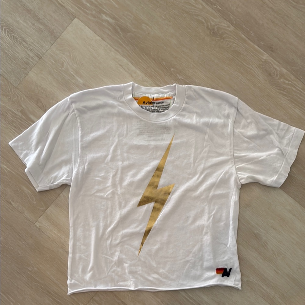 Aviator Nation White and Gold Graphic Boxy Tee